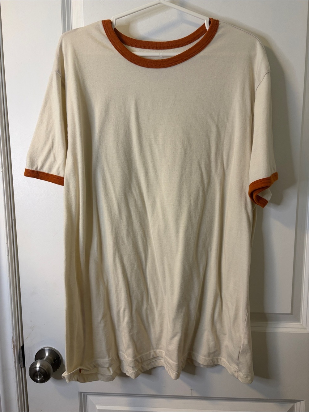 Goodfellow & Co Cream Short Sleeve Ringer Tee with Rust Trim